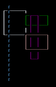 Four boxes and a single line. The glyphs for each box don't join each other cleanly.