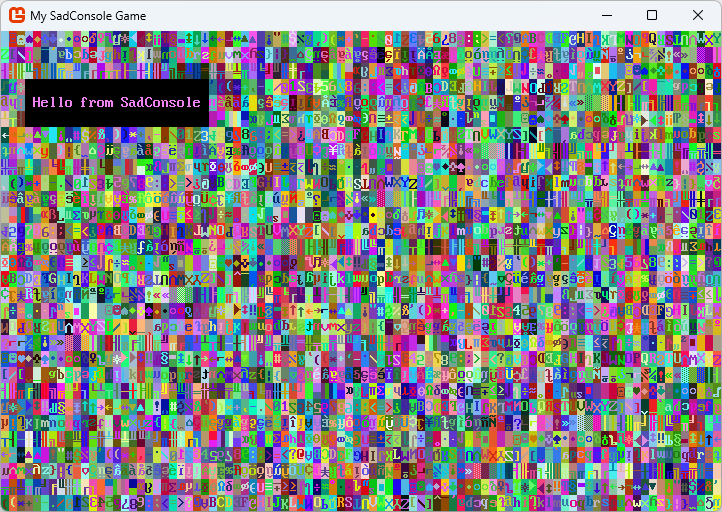 a new console in SadConsole with hello text